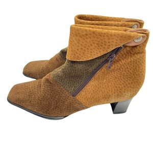 Chiarini Ankle Booties Colorblock Brown Suede Vintage Women's Block Heel Size 9N